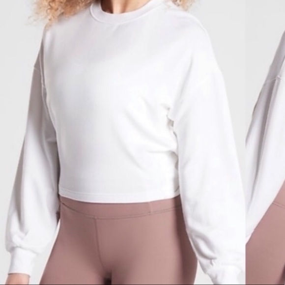Athleta Tops - Athleta white yoga tie back open sweater sweatshirt s small